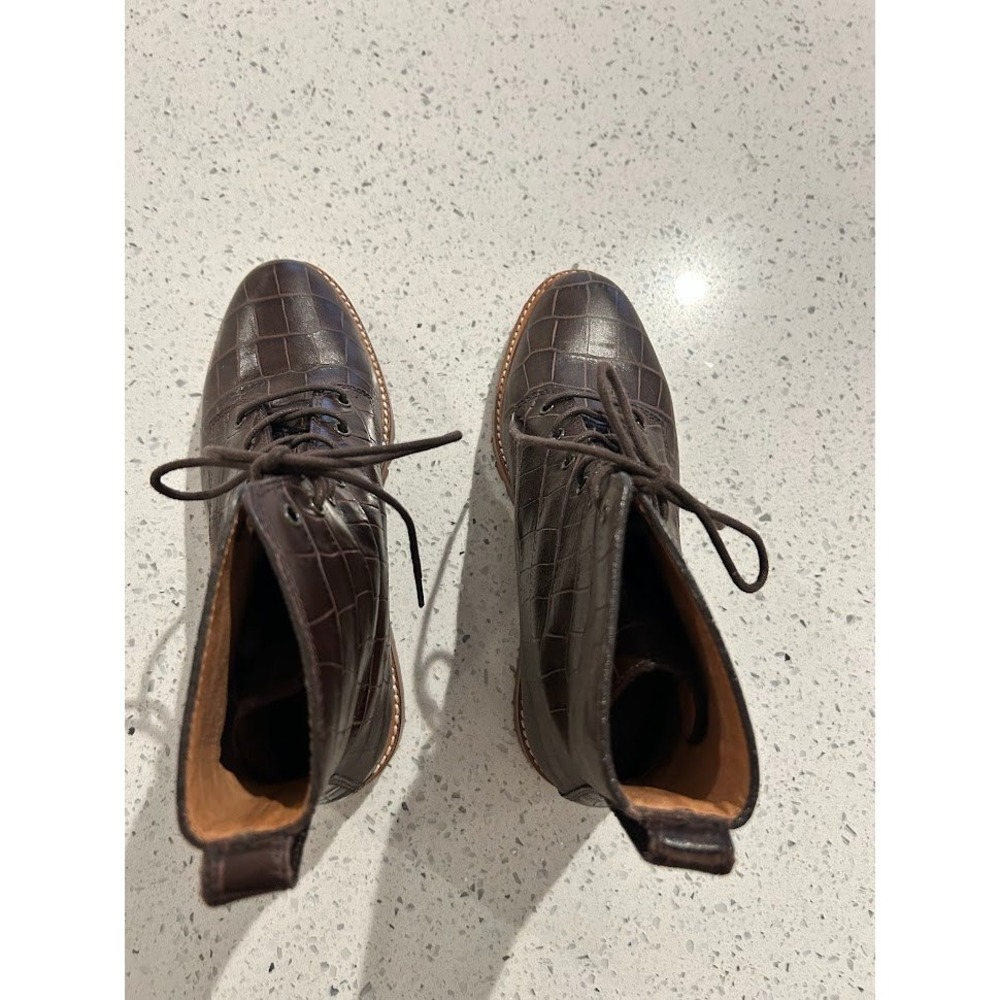 Madewell The Clair Lace-Up Boots Croc‎ Emboss Leather Women's Brown Ankle Size 6 - Picture 8 of 11